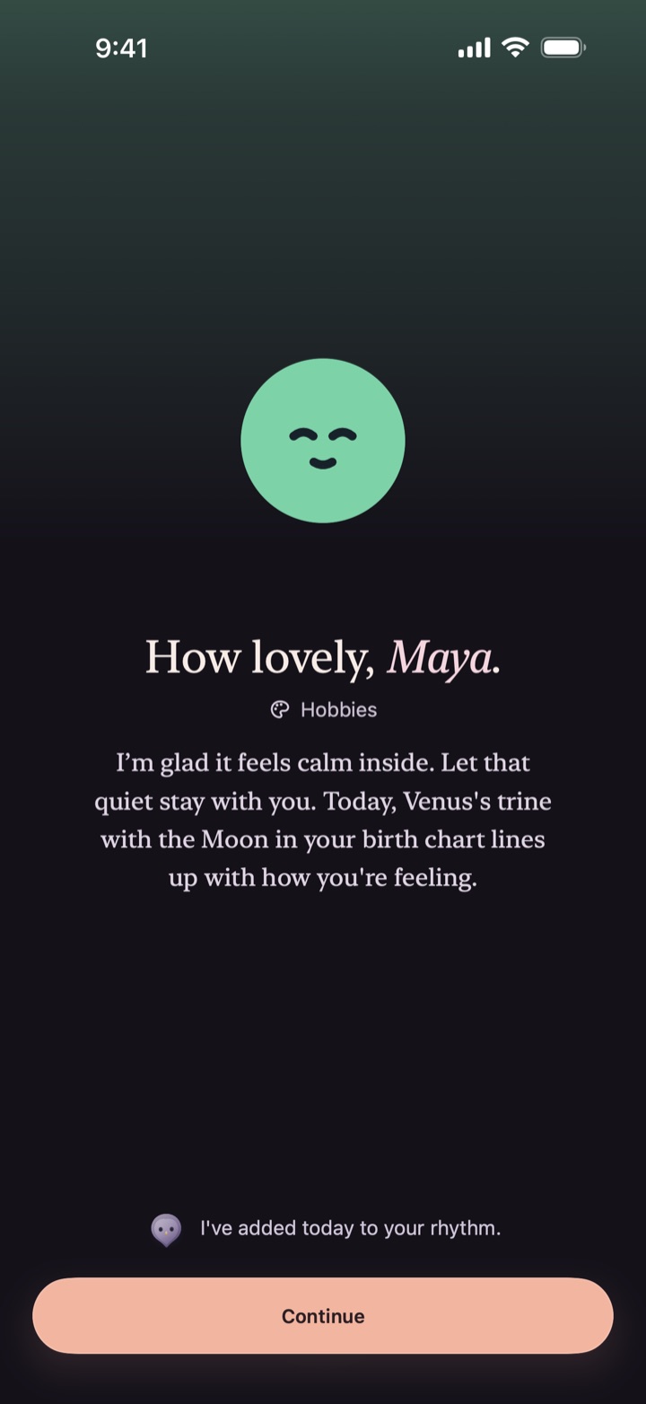 After the check-in: calm; Venus trine the Moon in your birth chart