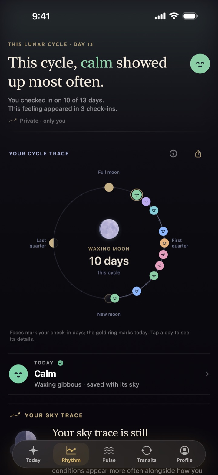 Rhythm: check-ins across the lunar cycle