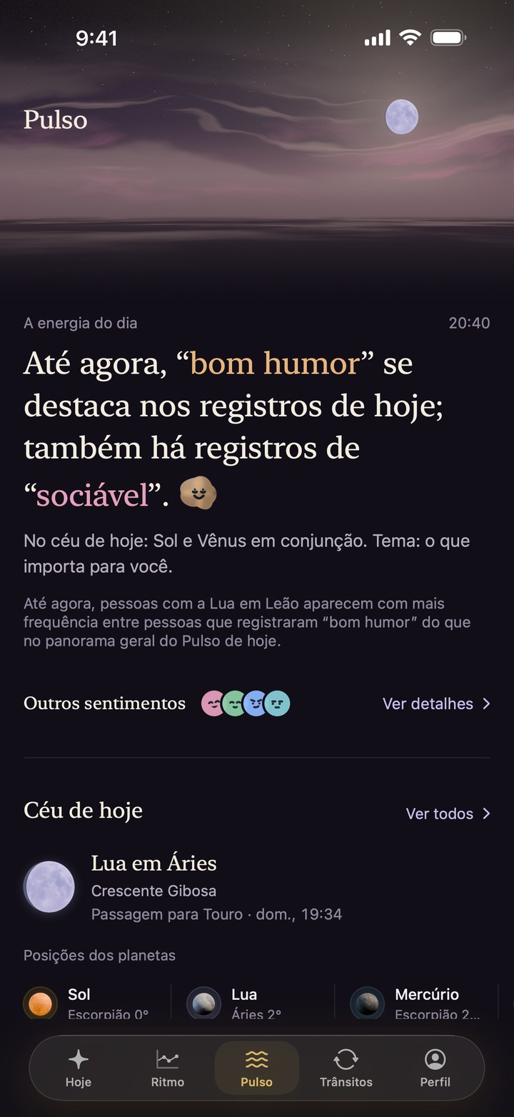 Pulso: a energia do dia, com bom humor e sociabilidade, sob um céu que acompanha essas cores